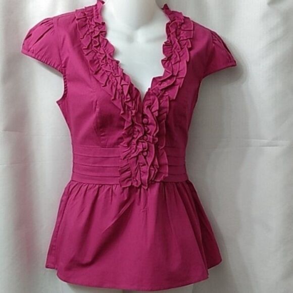 Rampage Women's Magenta Cap Sleeve Ruffled Peplum Blouse Size Medium NWT - Picture 6 of 14